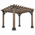 Pérgola 300 x 300 x 260 cm de madera natural y acero negro para jardín con techo de lamas abiertas