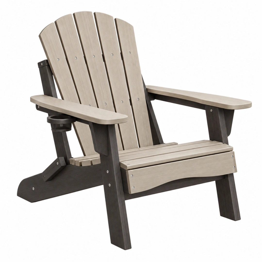 Silla Adirondack 83 x 80 x 96 cm de plástico beige y gris oscuro para exterior con portavasos