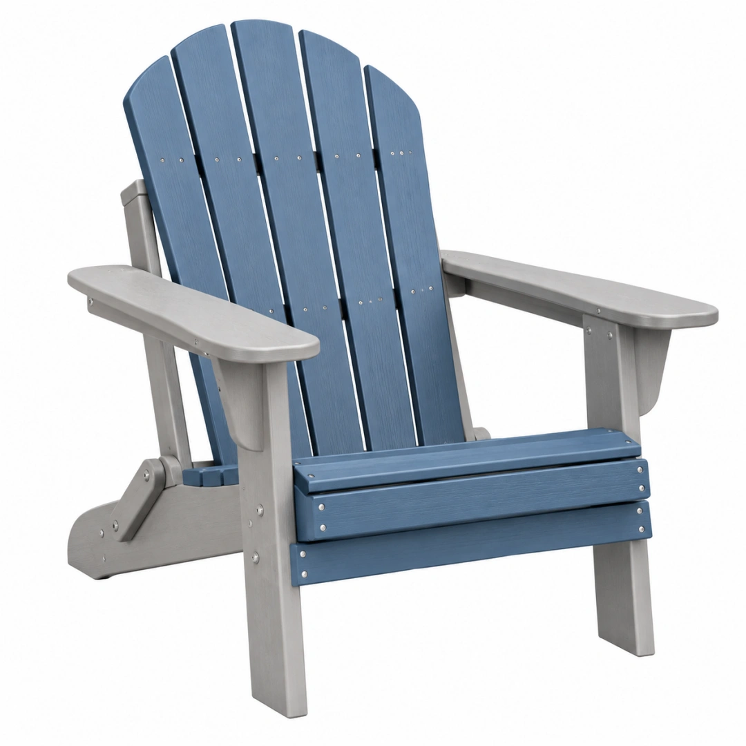 Silla Adirondack plegable 89 x 76 x 98 cm de plástico azul y gris para exterior