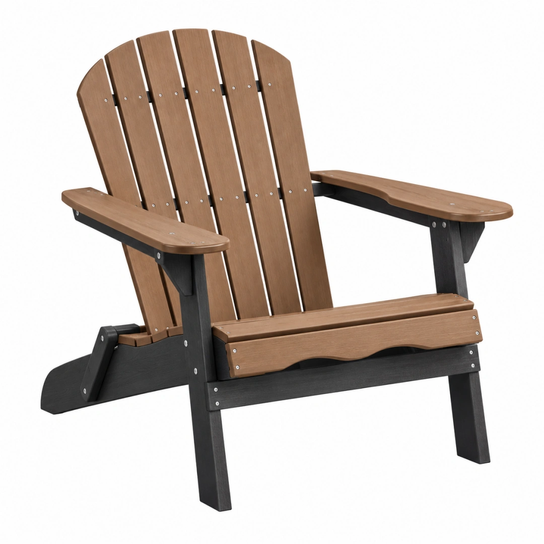 Silla de jardín 83 x 80 x 95 cm de material sintético marrón y negro con reposabrazos estilo Adirondack
