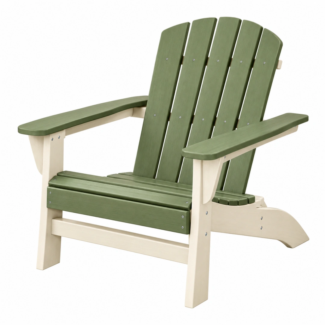 Silla Adirondack de jardín 88 x 79 x 95 cm de plástico verde/beige con respaldo inclinado