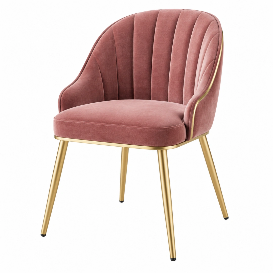 Silla tapizada 60 x 60 x 82 cm rosa de terciopelo con patas metálicas doradas