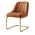 Silla de comedor 52 x 62 x 85 cm tapizada efecto piel camel con estructura metálica dorada estilo moderno