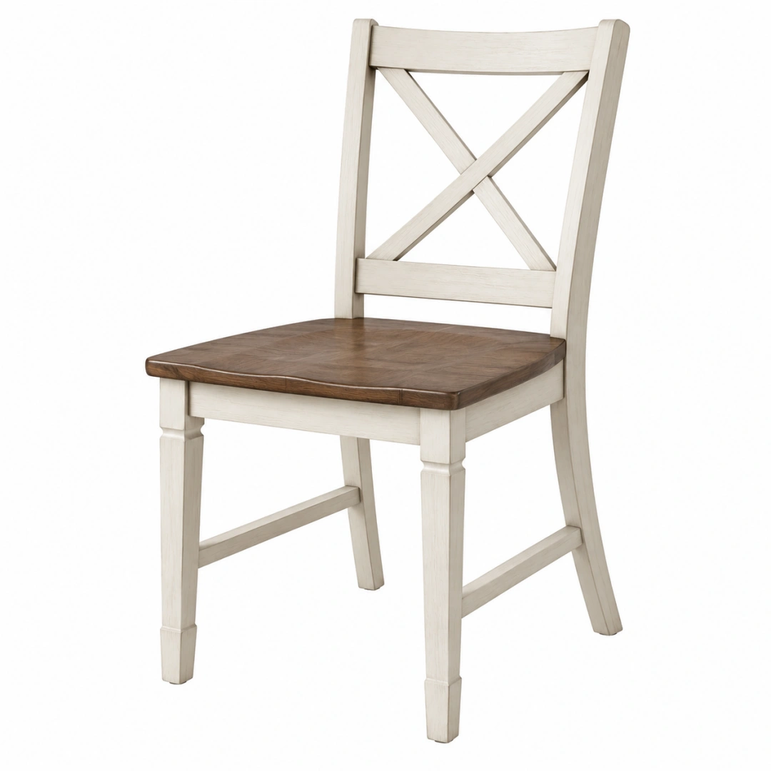 Silla de comedor 45 x 55 x 100 cm de madera crema y marrón con respaldo en cruz estilo rústico