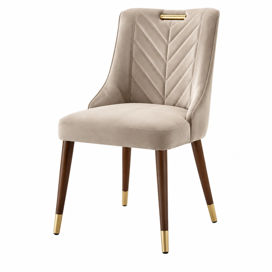 Silla de comedor 56 x 62 x 91 cm tapizada en terciopelo beige con patas de madera estilo moderno
