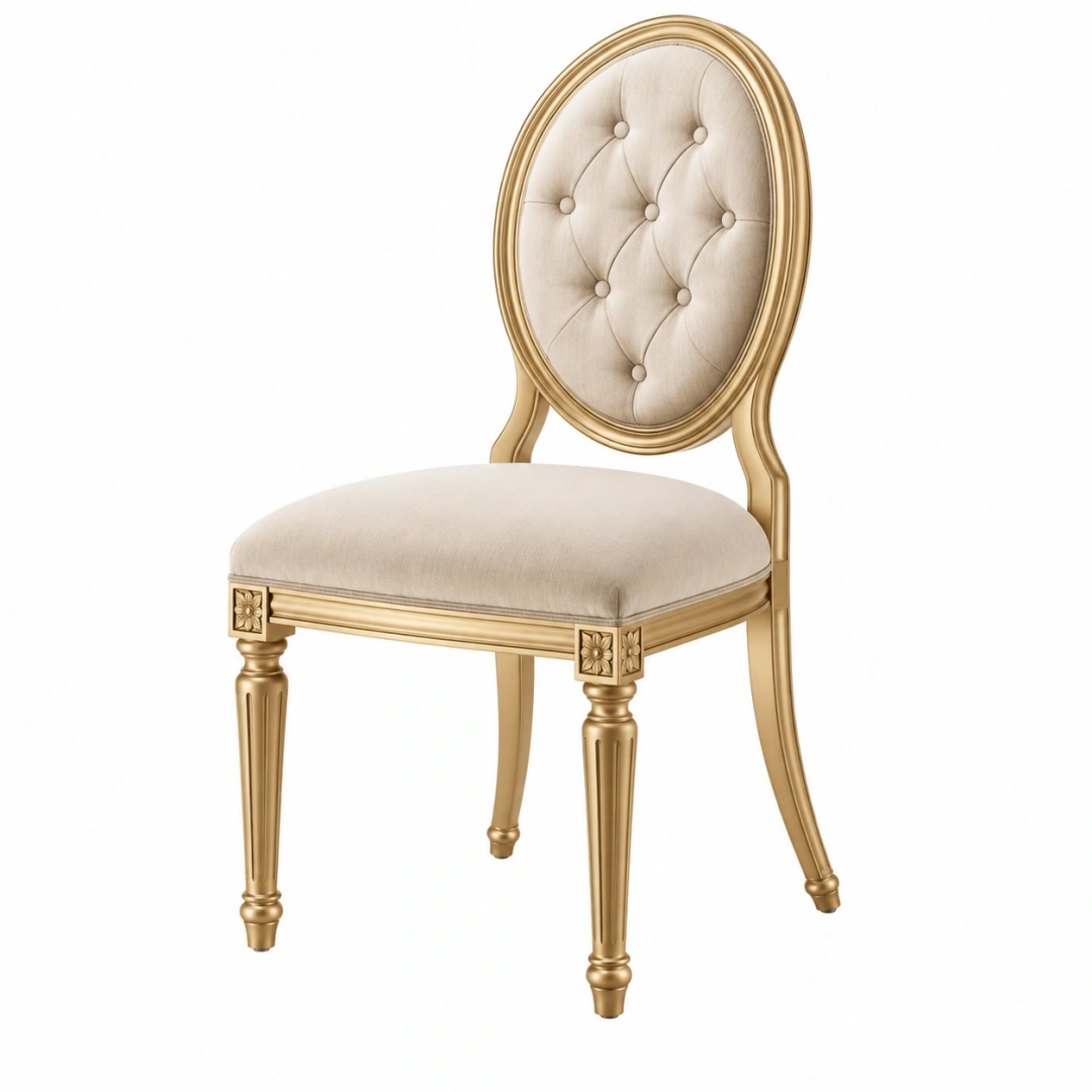 Silla de comedor 50 x 55 x 98 cm tapizada beige con estructura dorada estilo clásico