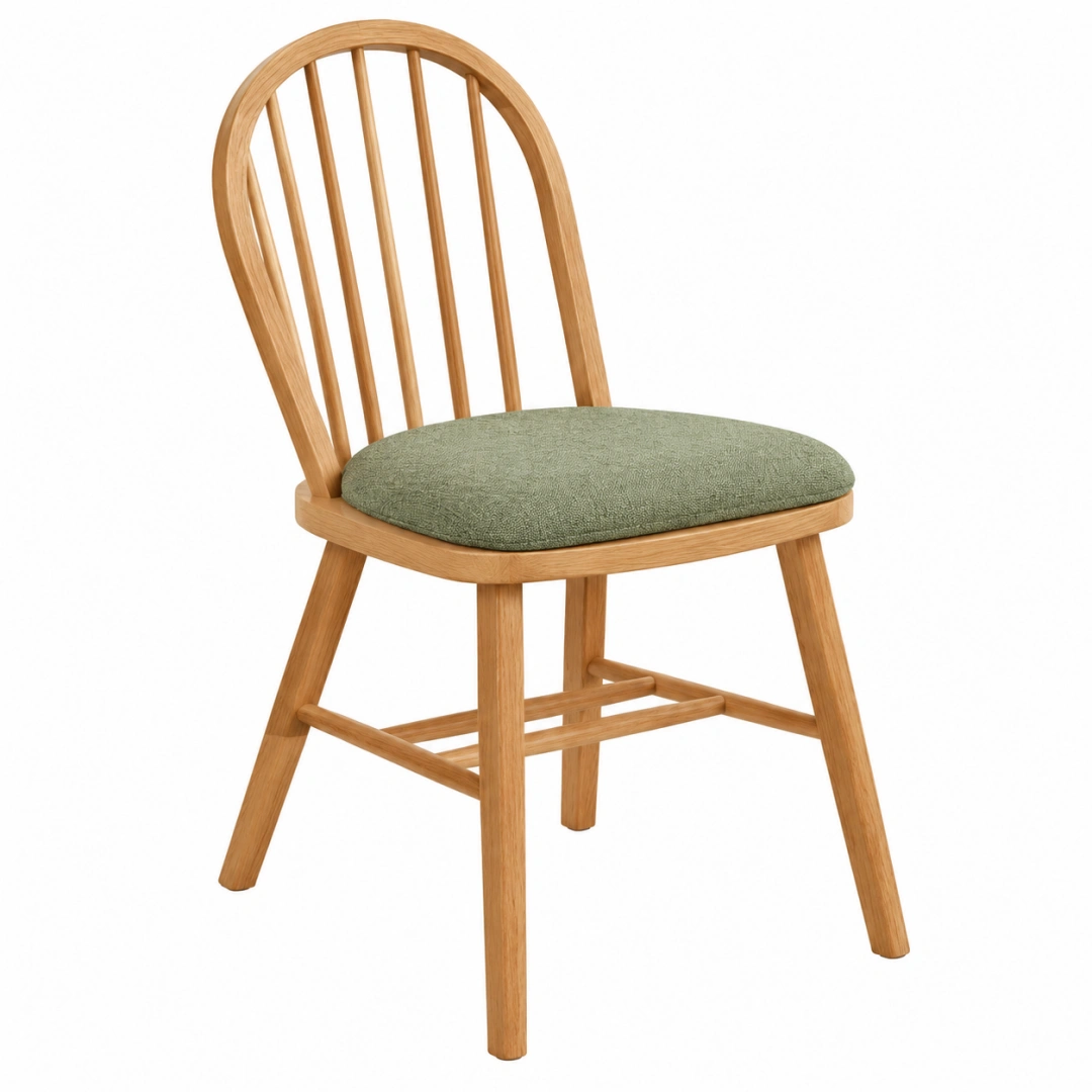 Silla de comedor 48 x 55 x 92 cm de madera natural con asiento tapizado verde estilo nórdico