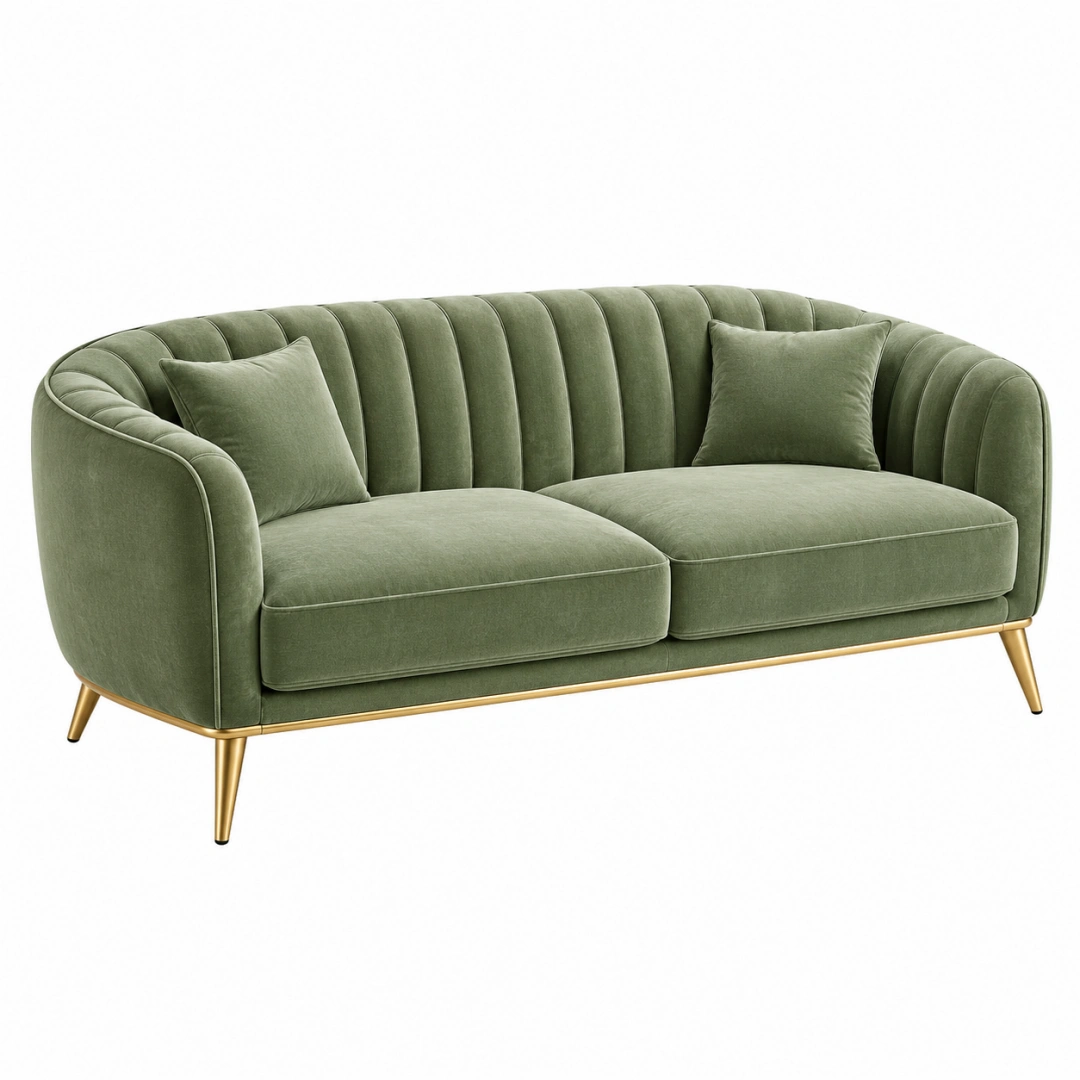 Sofá de 2 plazas 170 x 85 x 80 cm en terciopelo verde con patas metálicas estilo moderno