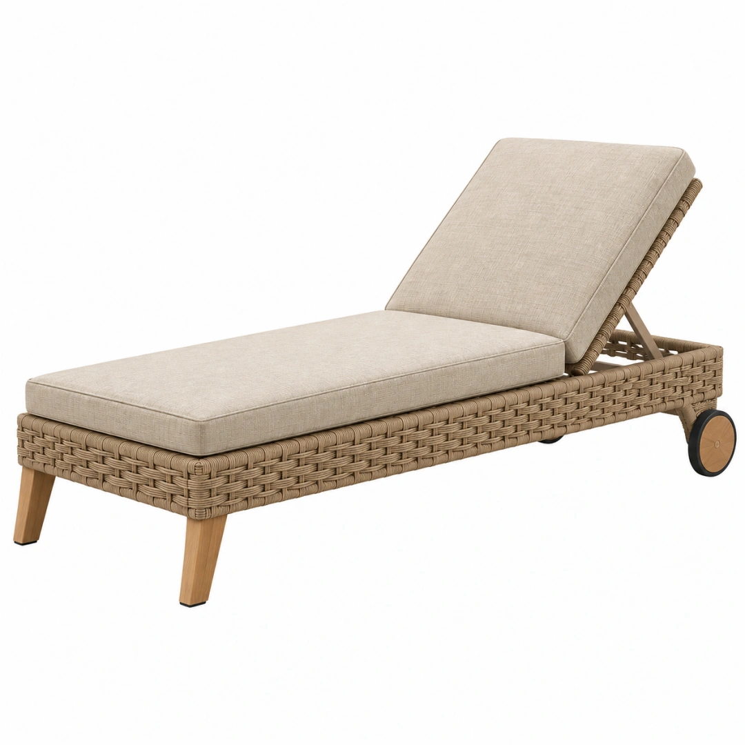 Tumbona reclinable de 200 x 70 cm con fibra trenzada beige para exterior