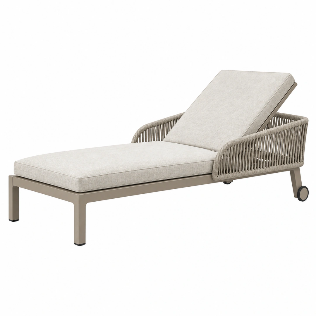 Tumbona de exterior 200 x 75 x 85 cm de metal beige con respaldo reclinable y ruedas