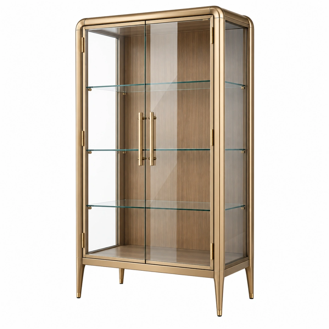 Vitrina 90 x 40 x 180 cm de metal dorado y vidrio con estantes