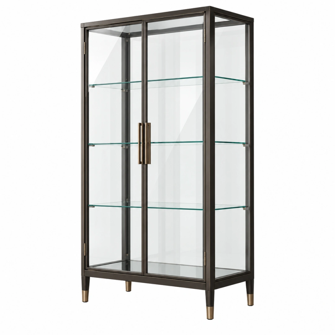 Vitrina 80 x 40 x 180 cm de metal y vidrio negro estilo moderno con 2 puertas